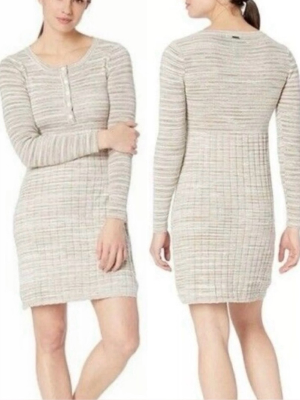 PrAna Leandra Long Sleeve Organic Cotton Sweater Dress Bone Natural Size Small